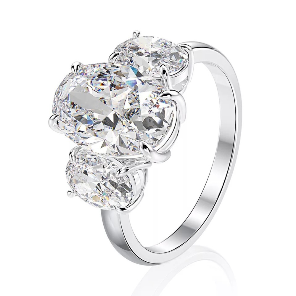 3Pcs 925 Silver Oval Cut 3 Stone Solitaire Ring - Picture 3 of 17